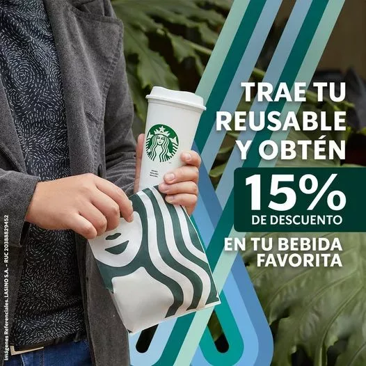 Promoción de Starbucks: 15% de descuento en la bebida favorita por traer un vaso reutilizable