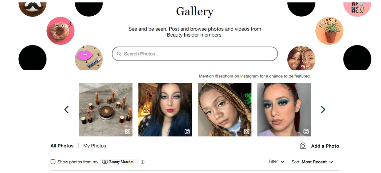 Galería de la comunidad Beauty Insider de Sephora con fotos de maquillaje subidas por sus miembros